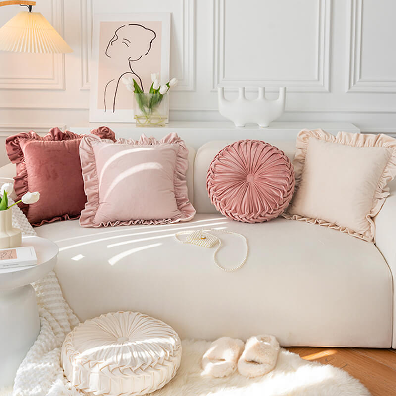 ベルベットフリルクッションカバー【SHEILANI】 クッションカバー おしゃれ 安い グレー 北欧 45×45 30×50 フランフラン –  SHEILANI Home Interior